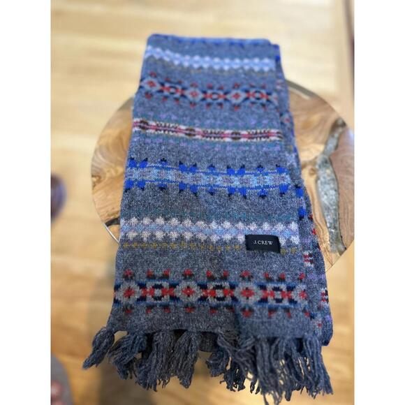 J. Crew Wool Fairisle Fringe Scarf - Picture 1 of 2
